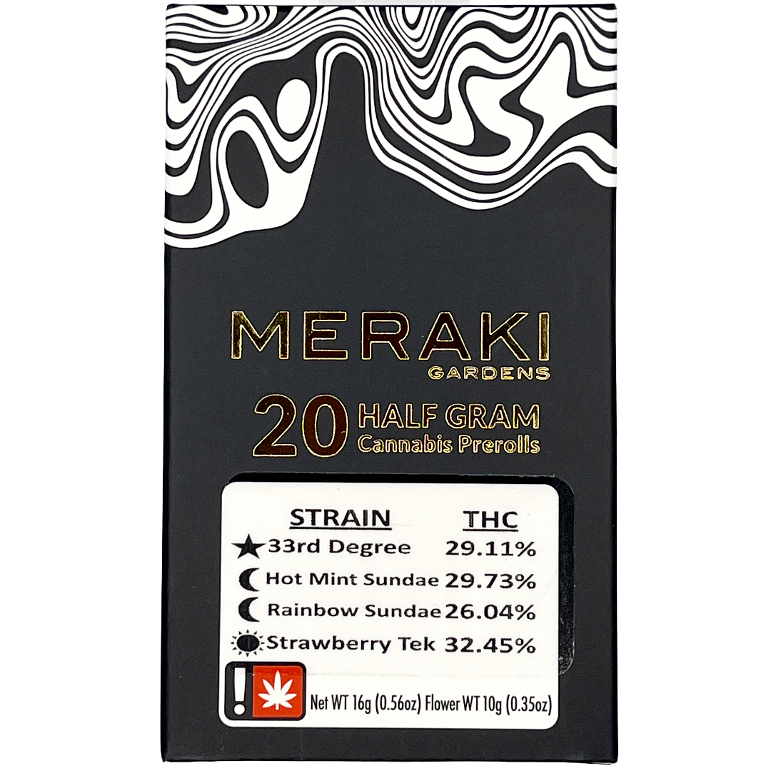 Photograph of product: Meraki- 33rd Degree/Hot Mint Sundae/Rainbow Sundae/Strawberry Tek (.5G) 20PK