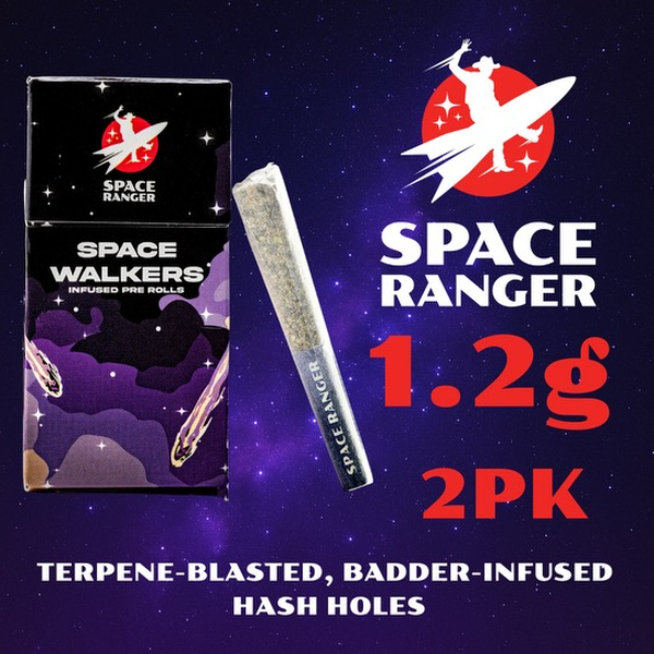 Photograph of product: Pre-Roll Pack (2pk) | Badder Infused au chocolat Holes | Tropical Teleport x Blueberry Cruffin | 1.2g