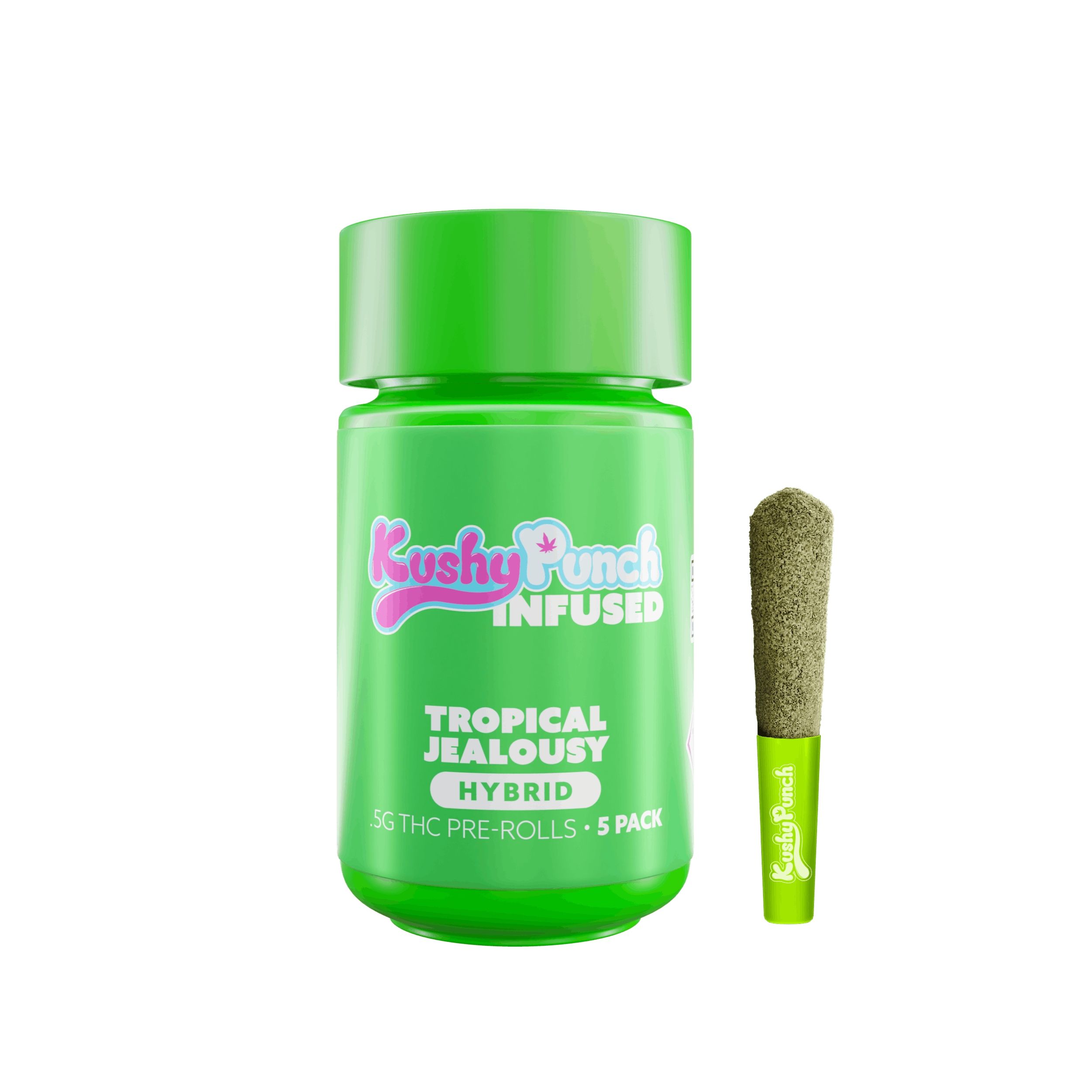 Photograph of Product: Kushy Punch: Infused Pre-Roll Pack | Tropic Jealousy | 0.5g ea | 5pk