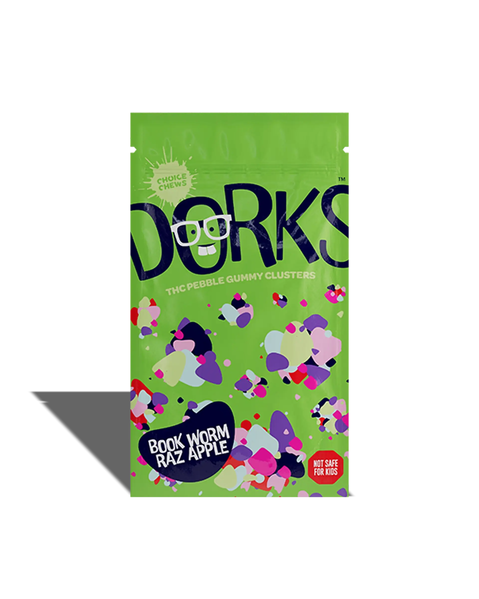 Photograph of product: Gummies | Book Worm Raz Apple Dorks | 100mg | 20pk | Choice Chews