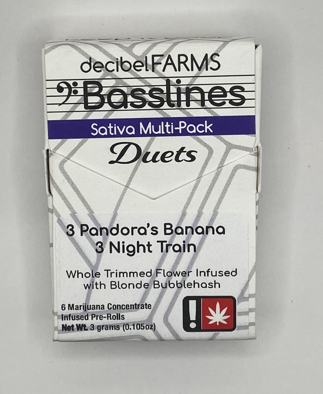 Photograph of product: Decibel Louds Infused PreRoll Duets 6pk | Oui'd | Pandora's Banana & Night Train