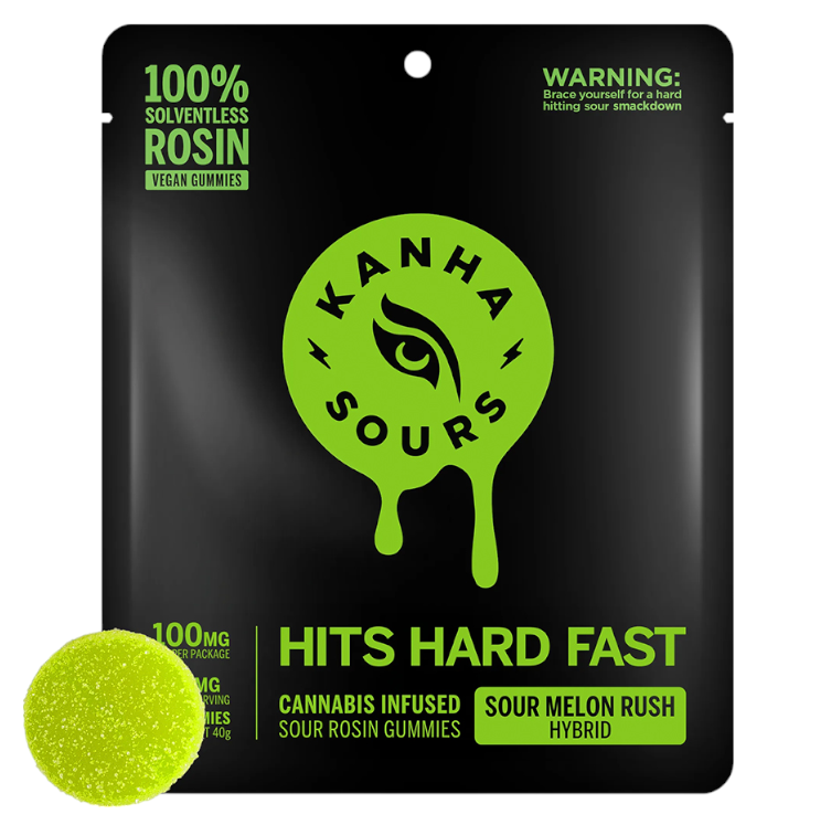 Photograph of product: Hybrid Sour Melon Rush Solventless Rosin Gummies