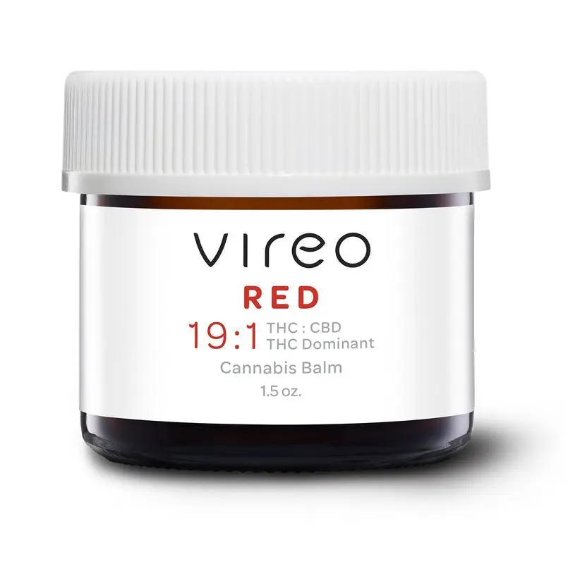 Photograph of product: Vireo "Red" Oui'd Balm 1:19 CBD:TH-oui (5mg CBD, 95mg TH-oui per jar)