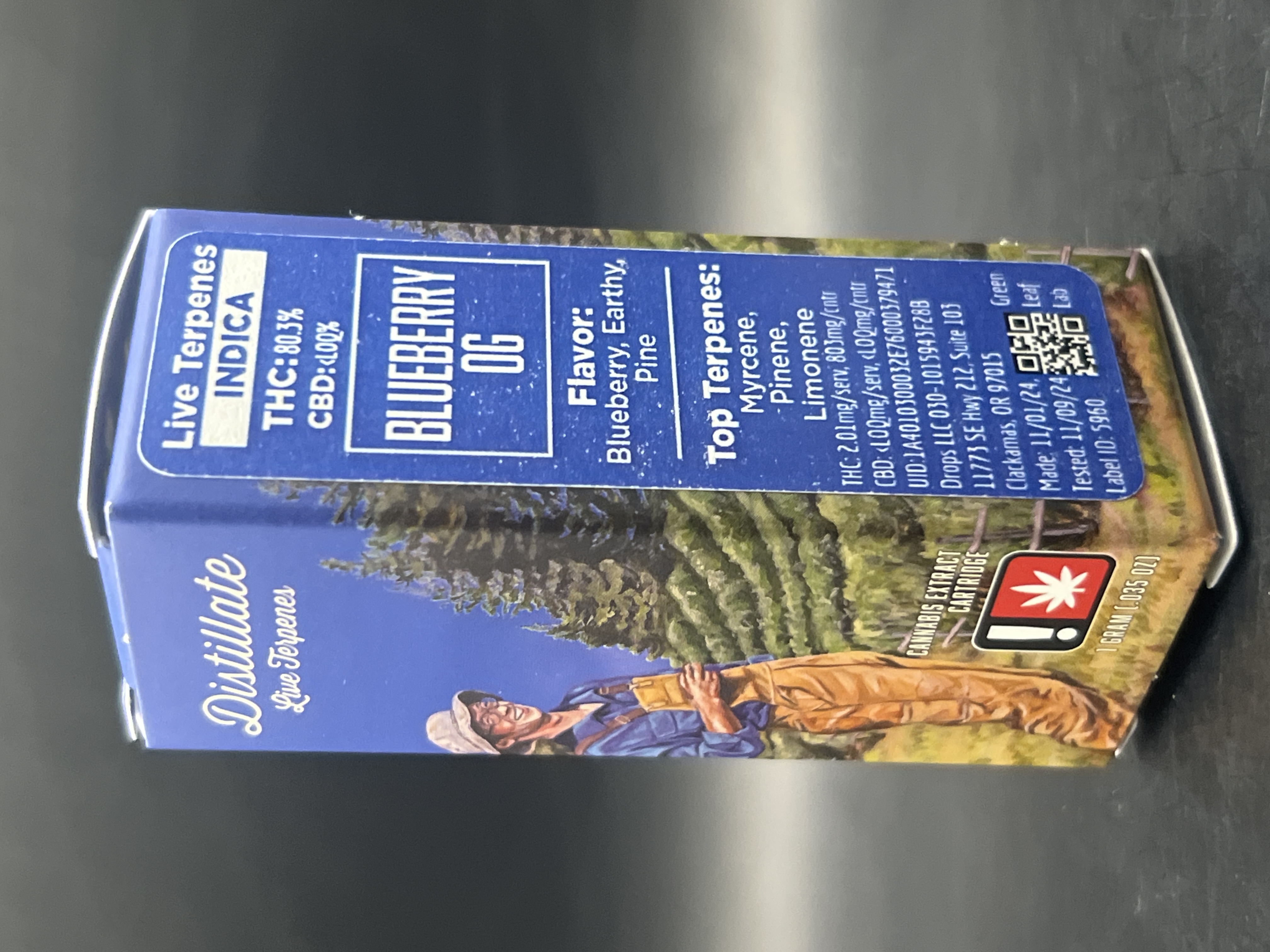 Photograph of product: Smoky Flower Blueberry OG Distillate Cartridge