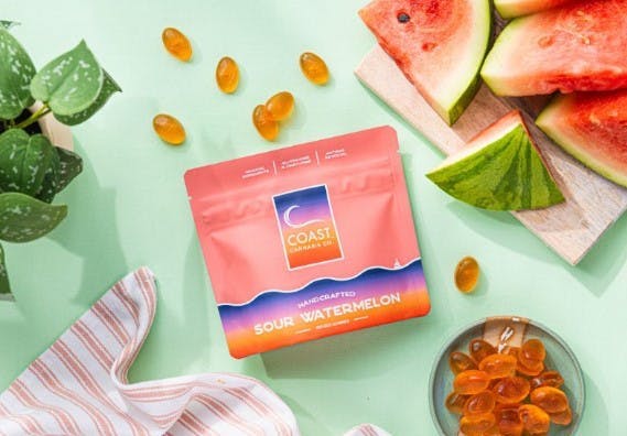 Photograph of product: Coast Oui'd Co. Sour Watermelon Gummy (Happy) 100mg