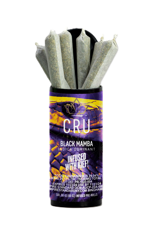 Photograph of product: CRU | Black Mamba | Kief Infused Pre-Rolls 6x0.5g