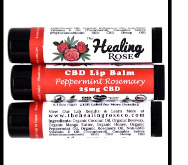 Photograph of product: 25mg CBD - Organic Peppermint Rosemary Lip Balm - The Healing Rose