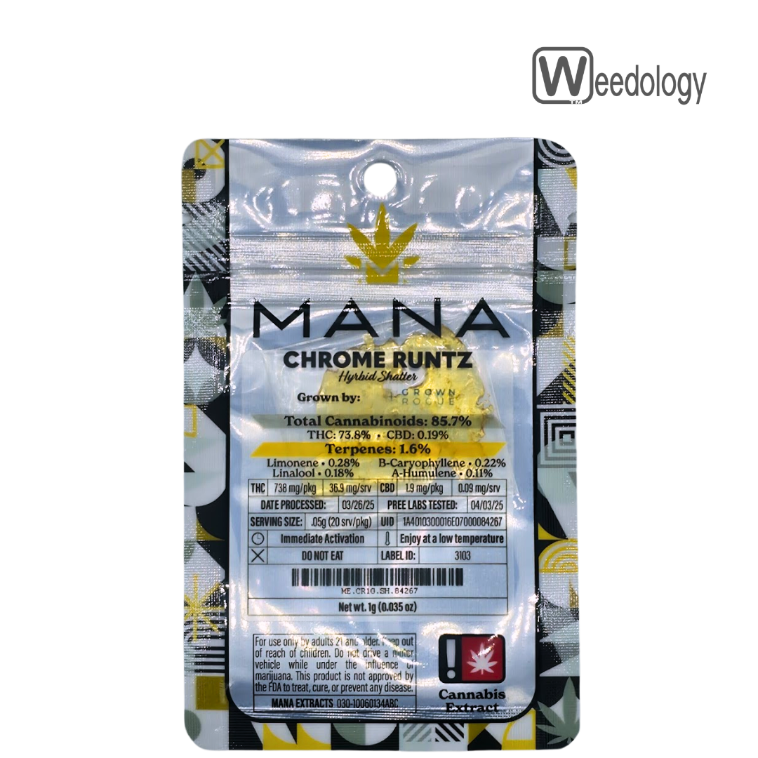 Photograph of product: Mana Extracts 1g CHROME RUNTZ Shatter