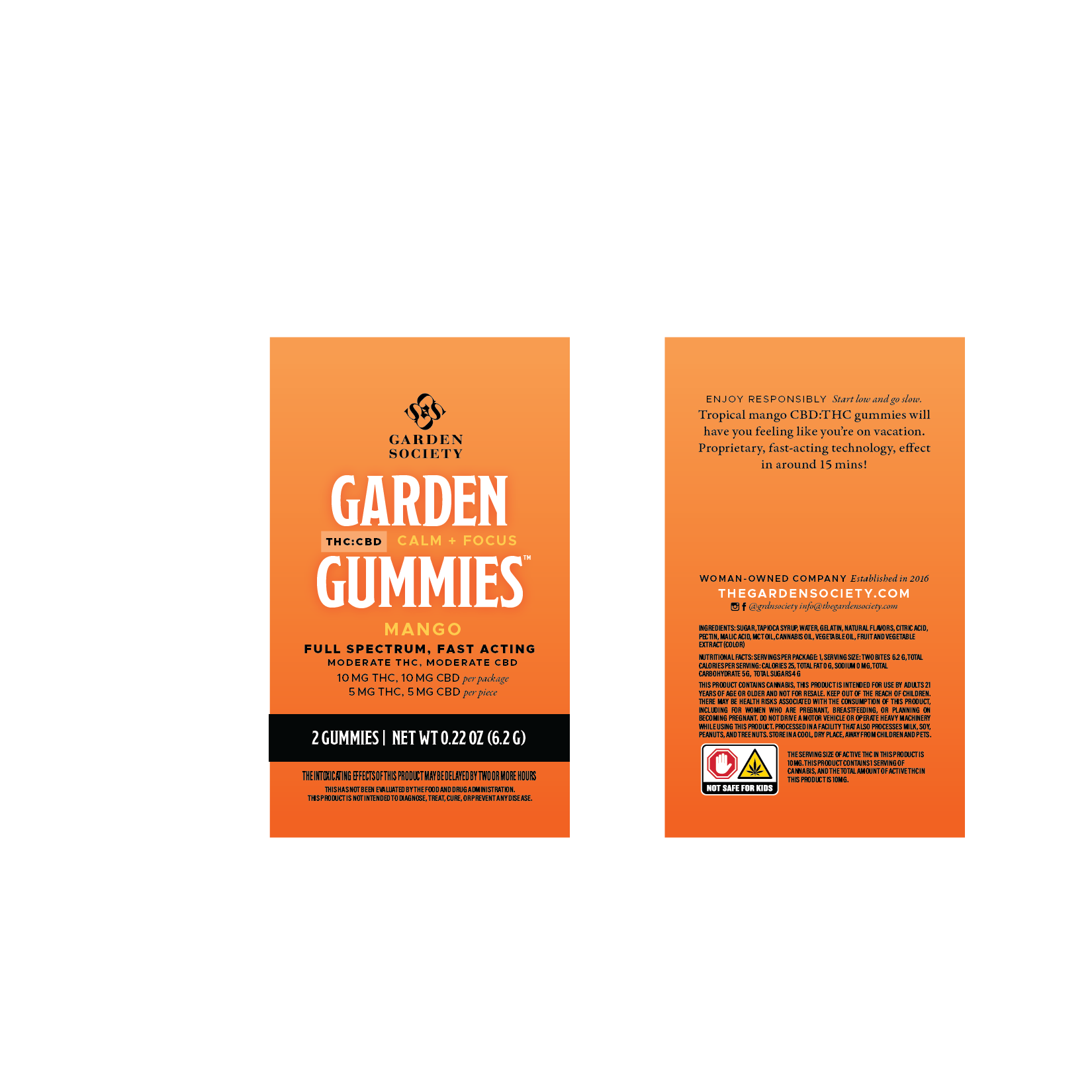 Photograph of product: Garden Gummies Mango 1:1 TH-oui:CBD 2pk Gummies
