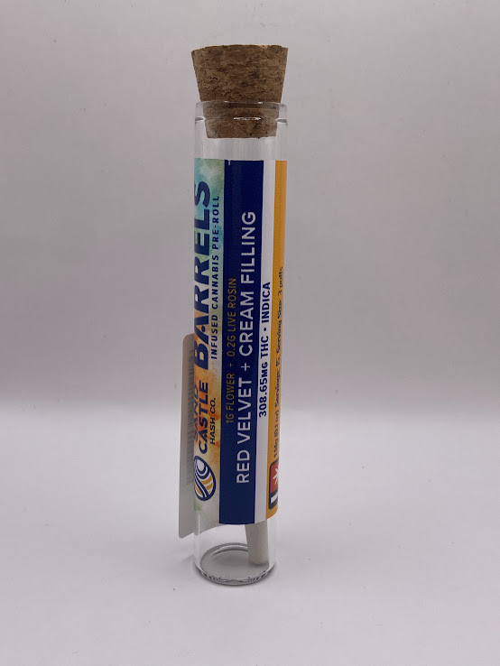 Photograph of product: Sand Castle au chocolat Co. Infused Oui'd Pre-Roll | Barrels | Red Velvet x Cream Filling