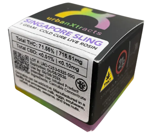 Photograph of product: UrbanXtracts | Singapore Sling | Cold Cure Live Rosin | 1g