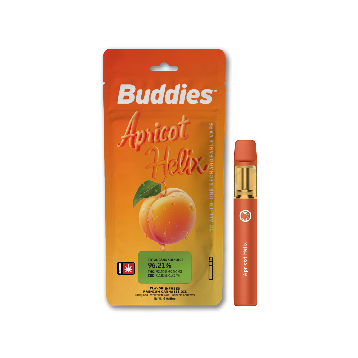 Photograph of product: *!Cartridge - BBrand 1g Disposable - Apricot Helix - GREEN LEAF SPECIAL