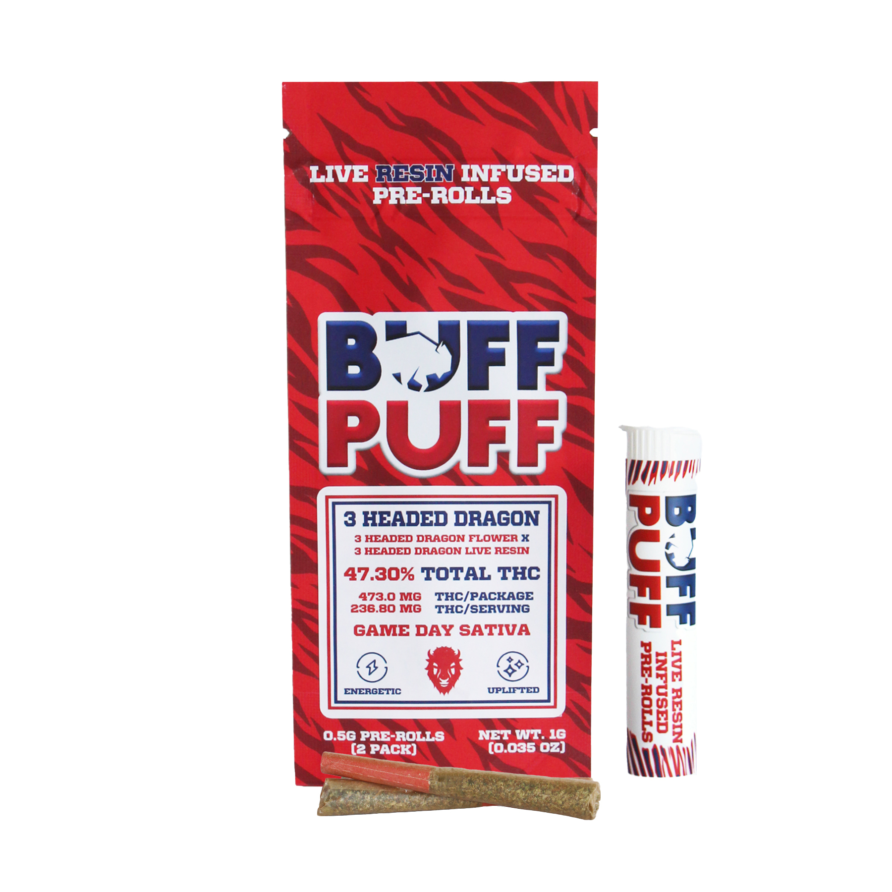 Photograph of product: BUFF PUFF Live Resin Infused (2 pack) | 3 Headed Dragon