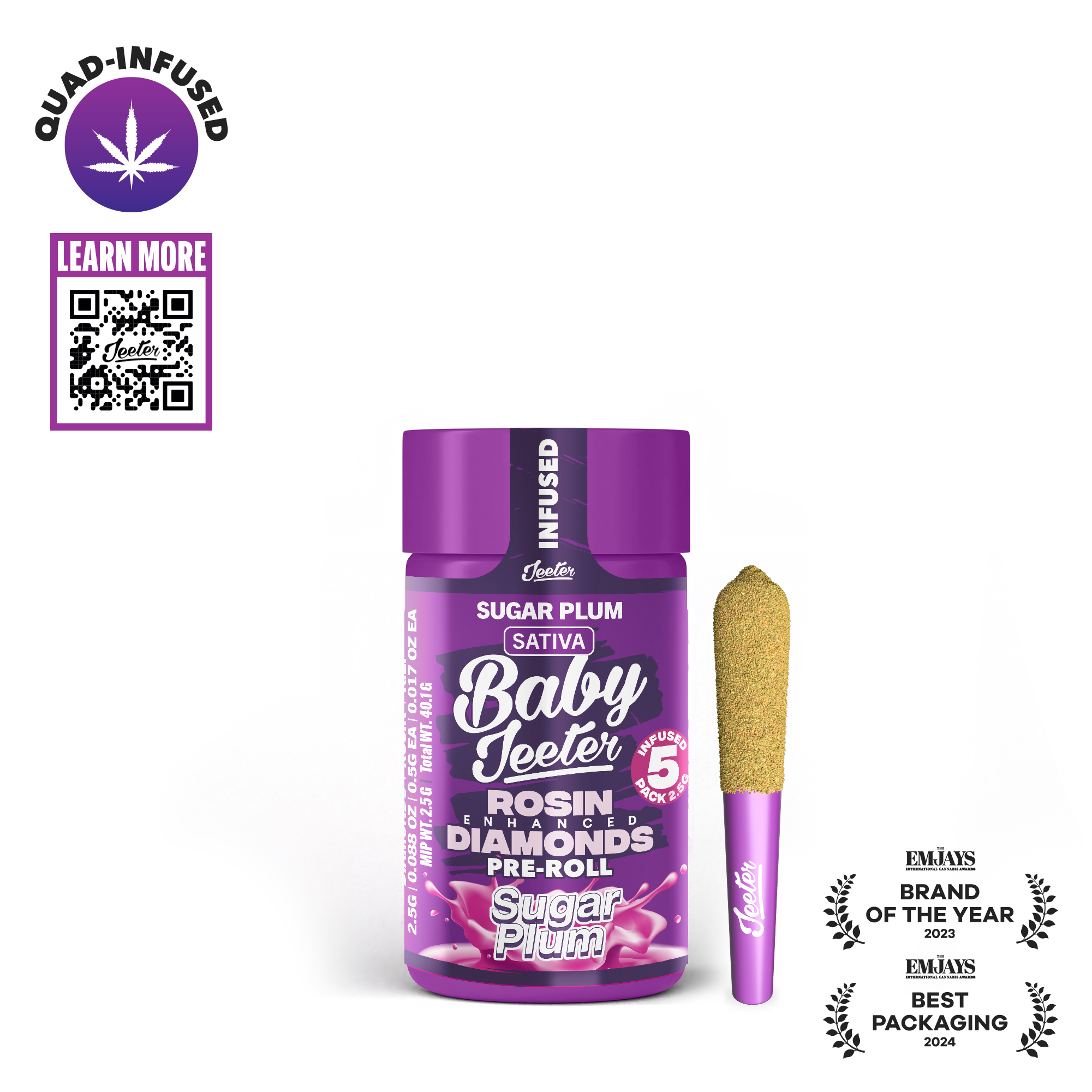 Photograph of instaPanelPhoto: Jeeter - Quad Infused Baby Prerolls 5pk - Sugar Plum (S)
