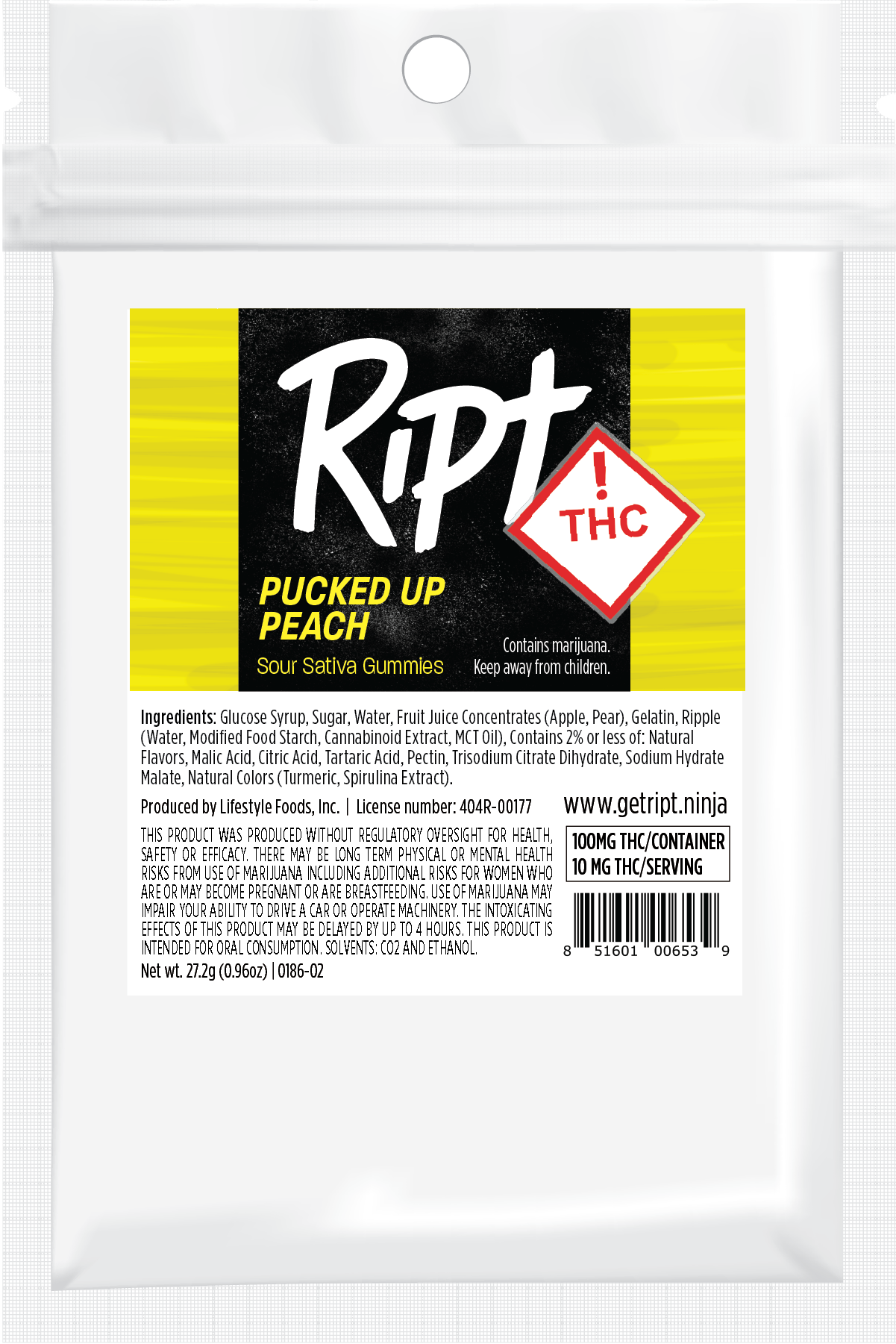 Photograph of product: RIPT Pucked Up Peach Gummies 100mg (S)