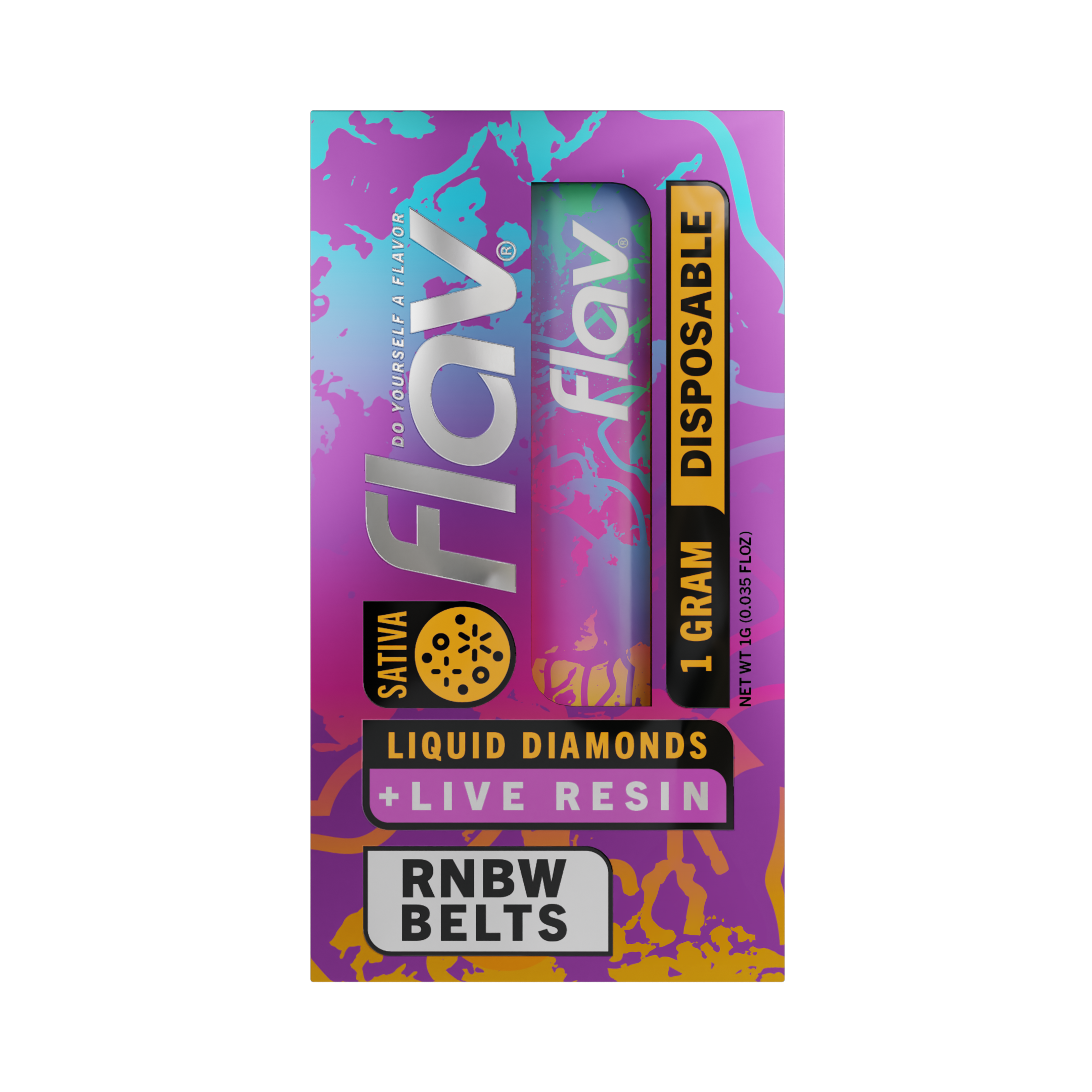 Photograph of product: Flav Live Resin RNBW Belts Disposable 1g
