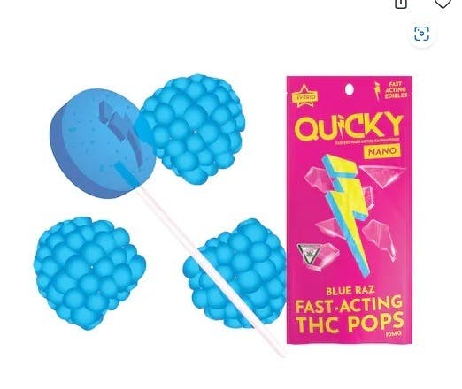 Photograph of product: Quicky | 10mg TH-oui Pops | Blue Raz (Hybrid)