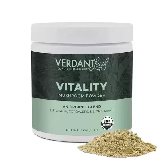 Photograph of product: Vitality - Organic Mushroom Powder (Chaga + Cordyceps + Lion's Mane) - Verdant Leaf