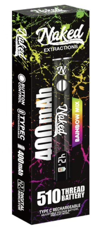 Photograph of product: Naked Extracts | 510 Thread Vape Battery & USB Charger - Rainbow Mix