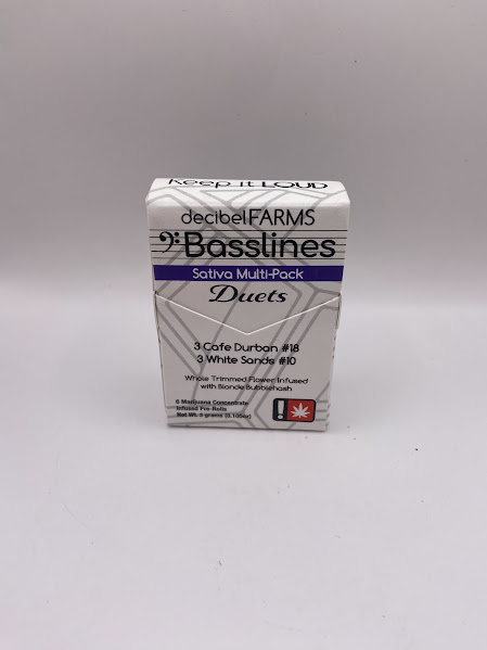 Photograph of product: Decibel Louds Infused PreRoll Duets 6pk | Oui'd | Cafe Durban #8 & White Sands #10Sands