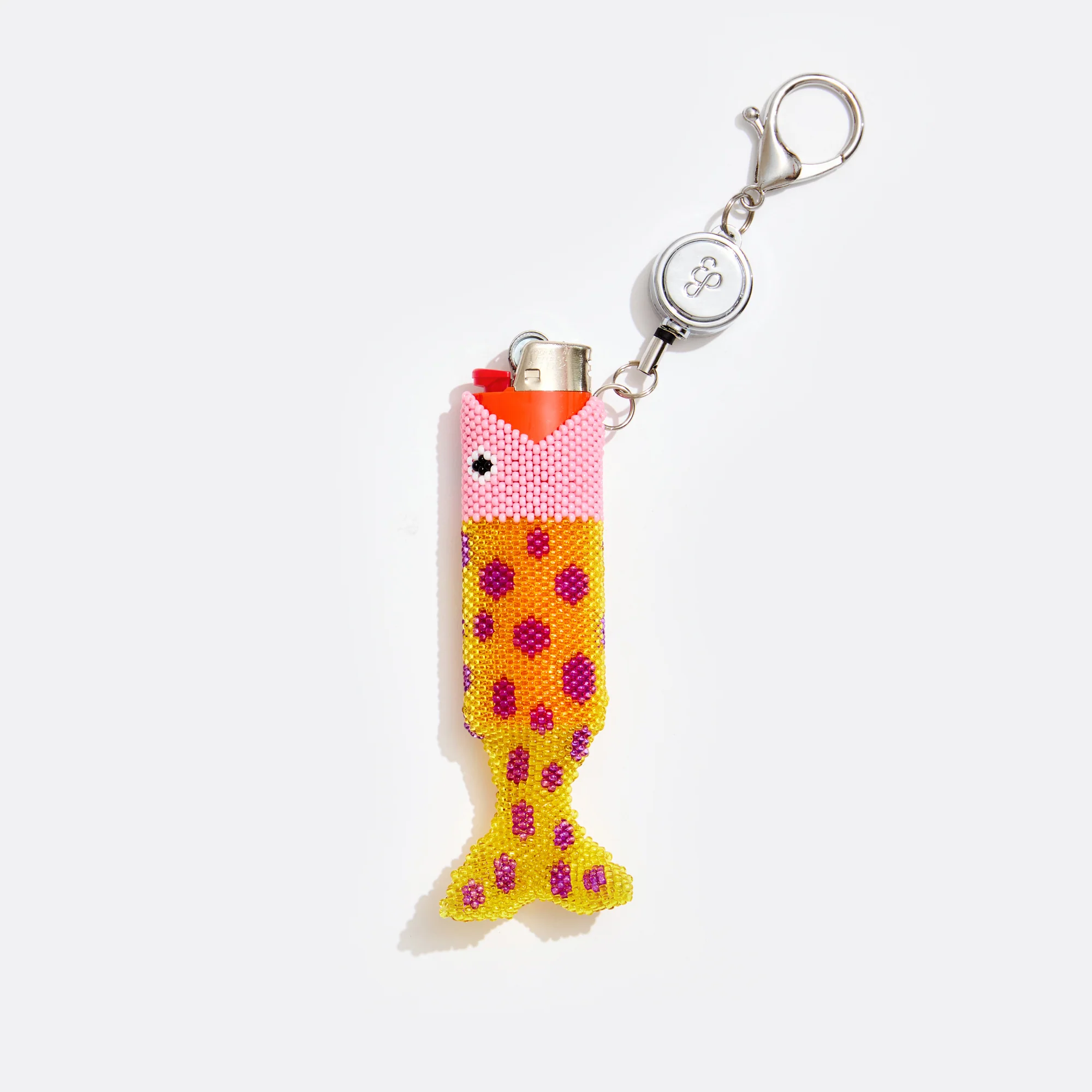 Photograph of product: Pink Beaded Fish Lighter Key Chain | Edie Parker