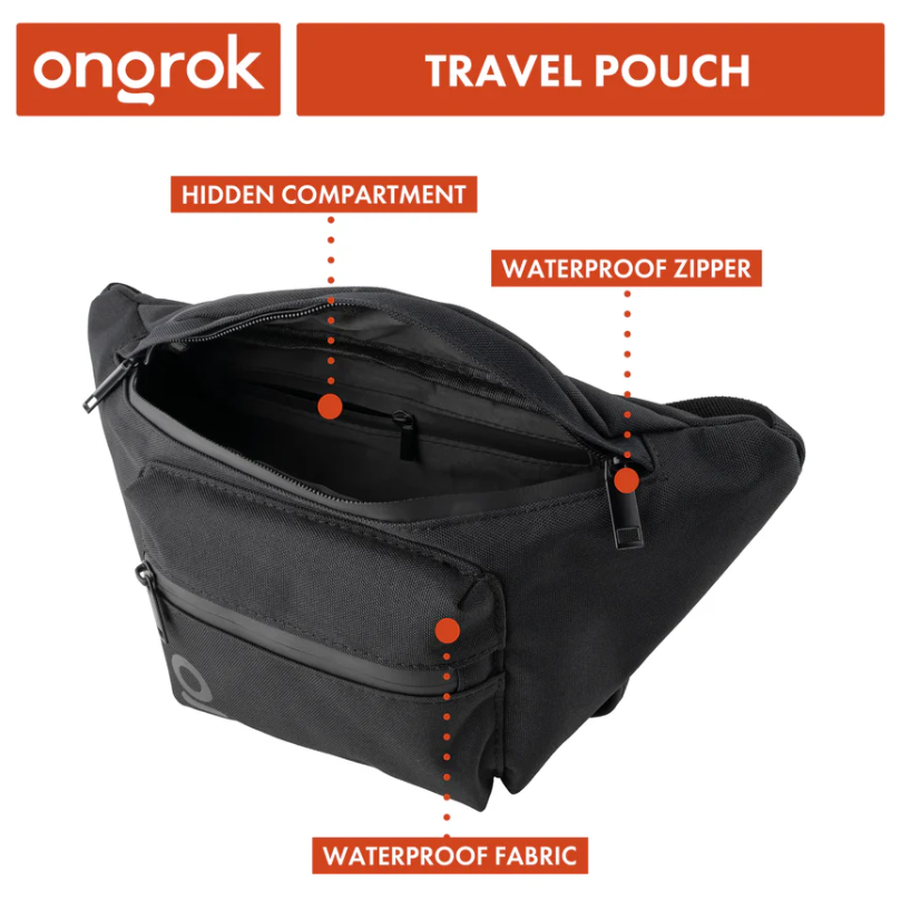 Photograph of product: ONGROK | Smell Proof Carbon Lined Fanny Pack/Travel Pouch | 8 x 7" | Black