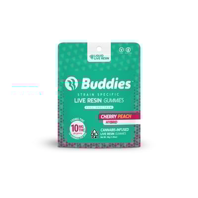 Photograph of product: Buddies | Live Resin Gummies | Cherry Peach | 100mg