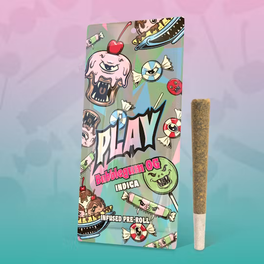 Photograph of product: PLAY | ICC | Infused Pre-Roll | Bubblegum OG