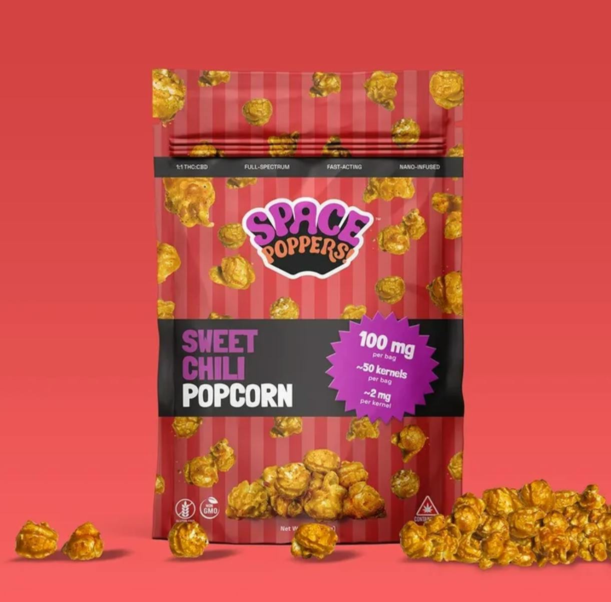 Photograph of product: Space Poppers | Sweet Chili | Popcorn | 1:1 | 10mg