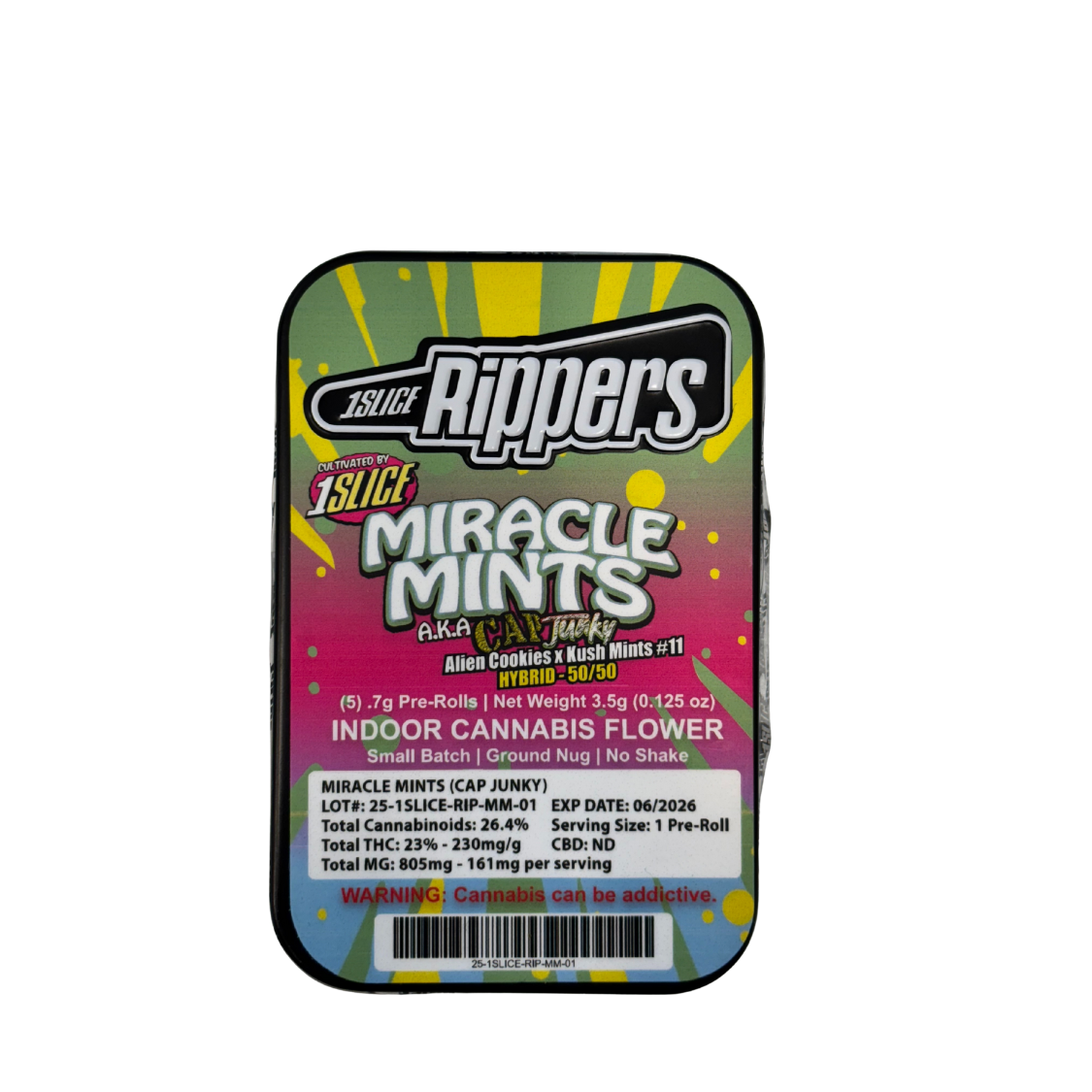 Photograph of product: 1Slice Rippers Miracle Mints (Hyrbid) Pre-Rolls 5pk