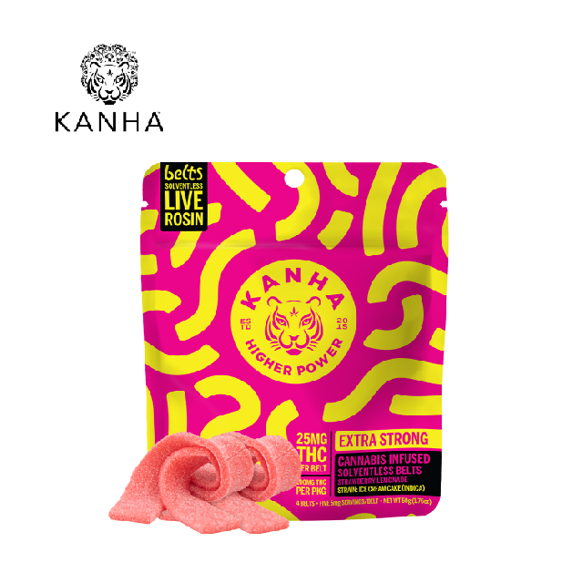 Photograph of product: STRAWBERRY LEMONADE SOLVENTLESS ROSIN BELTS 100MG 4 PACK