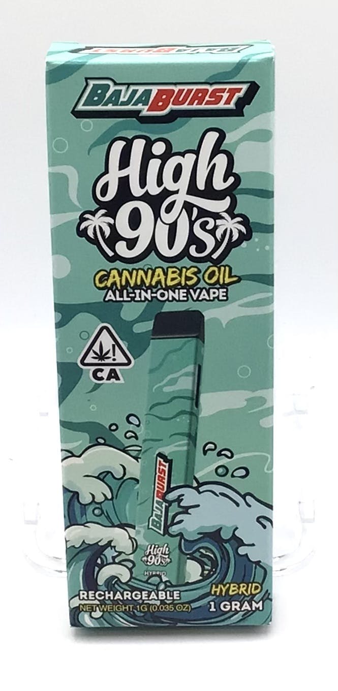 Photograph of product: High 90's  All-In-One Vape  1g  Baja Burst  $45 *Tax Included