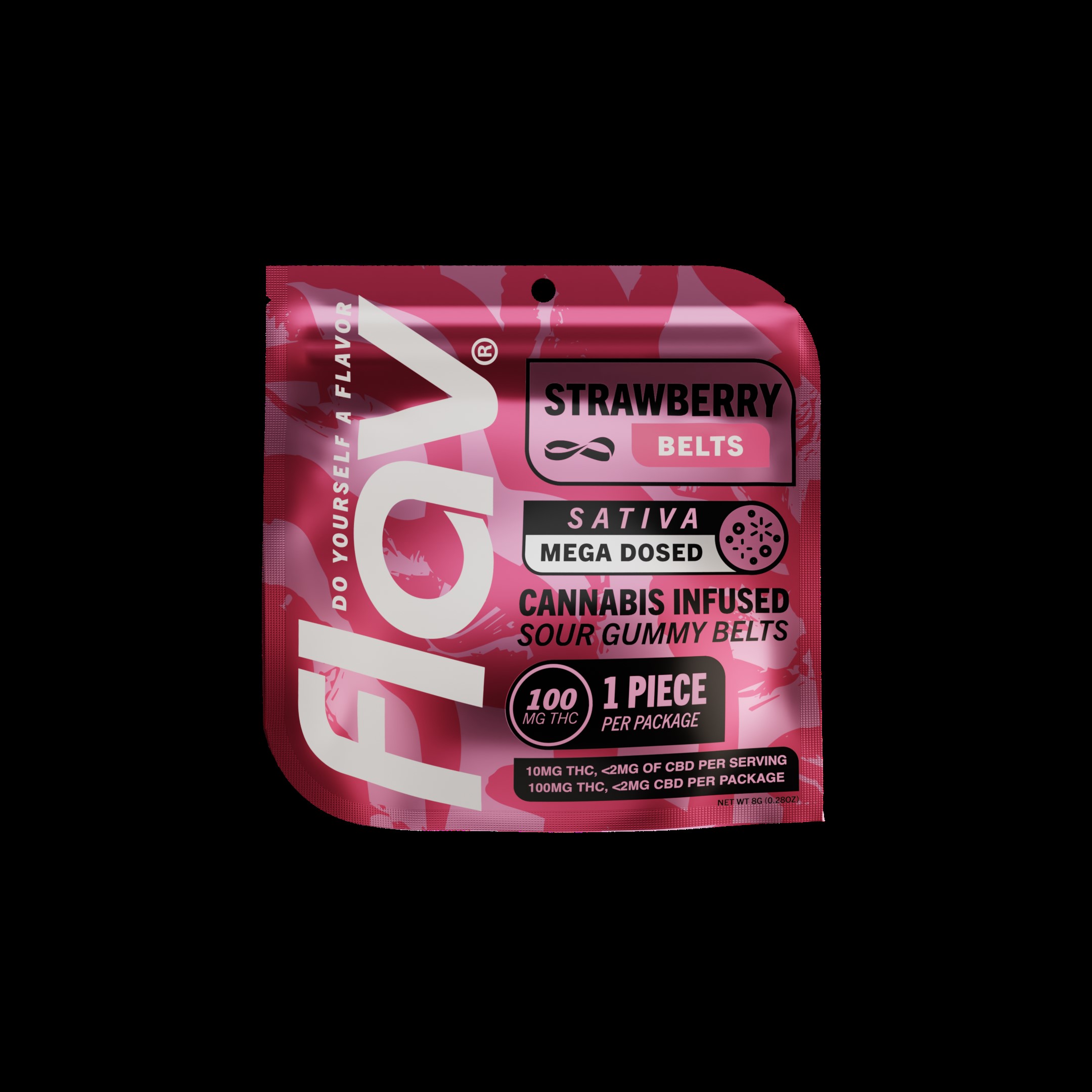 Photograph of product: Flav - Strawberry Live Resin - 100mg Mega Sour Gummy Belts