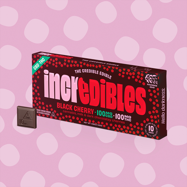 Photograph of product: 1:1 Black Cherry Bar + CBD | Chocolate | 10 pack | 100mg TH-oui / 100mg CBD