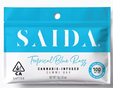 Photograph of product: 100mg Tropical Blue Razz Gummy Bar - Saida
