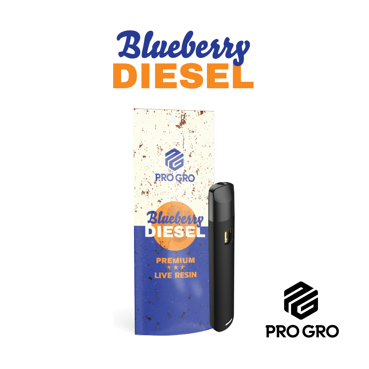 Photograph of product: Blueberry Diesel Live Resin Disposable Cartridge | Pro Gro | 1g (2/$60)