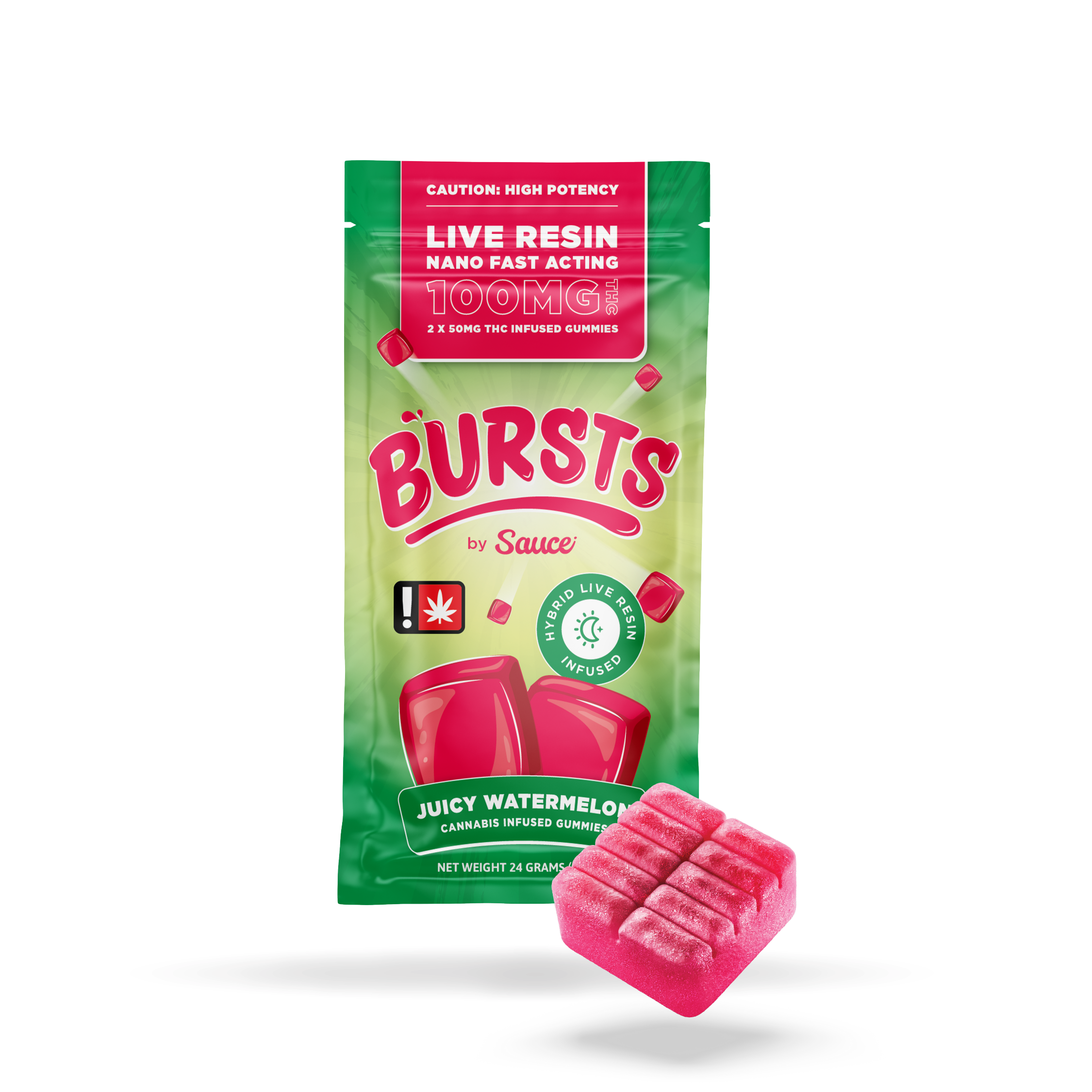 Photograph of product: Juicy Watermelon - Live Resin Infused Bursts - 100MG