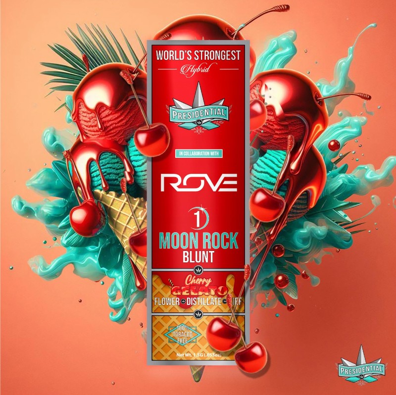 Photograph of product: Presidential x Rove - Cherry Gelato 3pk - Mini Moon Rock Blunt 2.1g