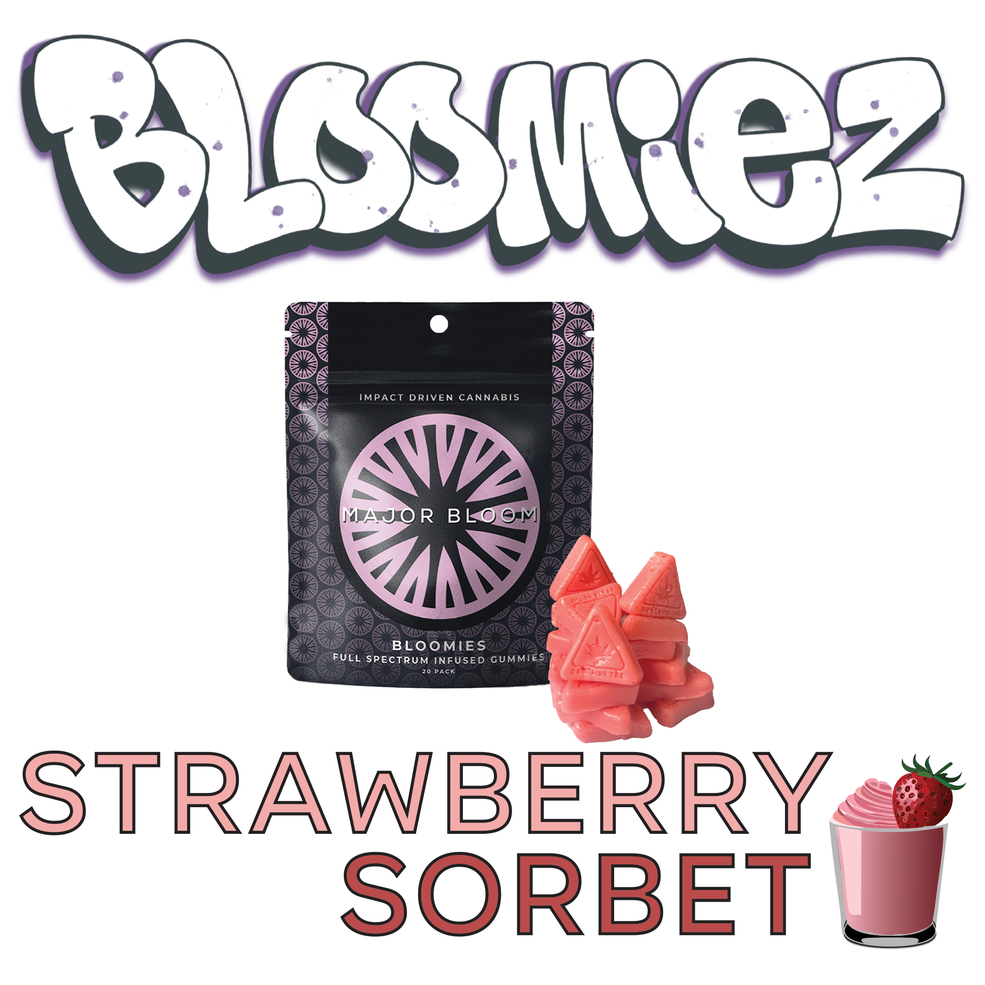 Photograph of product: 100MG Bloomies Strawberry Sorbet