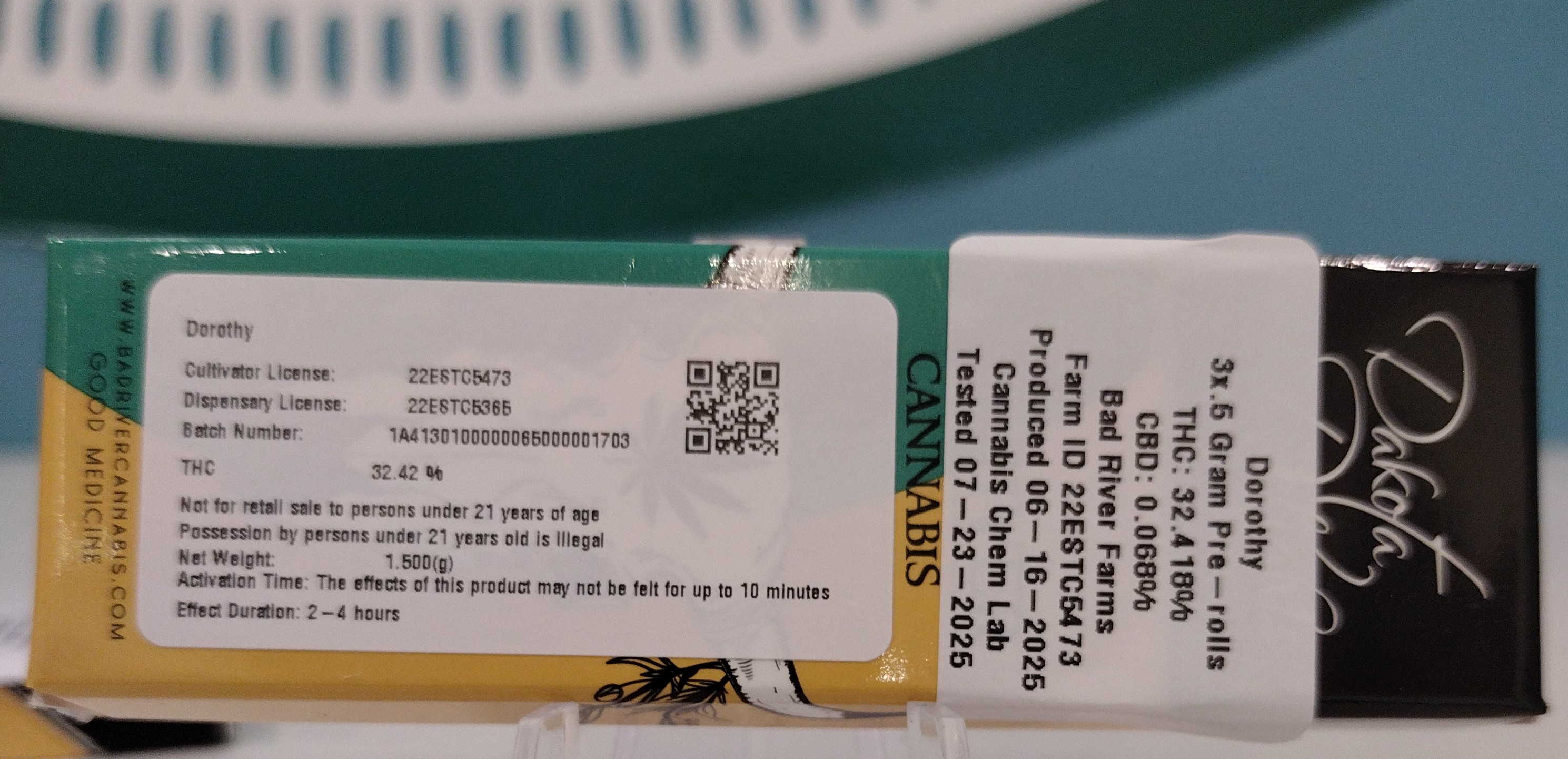 Photograph of product: Bad River Oui'd - Dorothy - 1.5g - 3pk 0.5g Pre-Roll