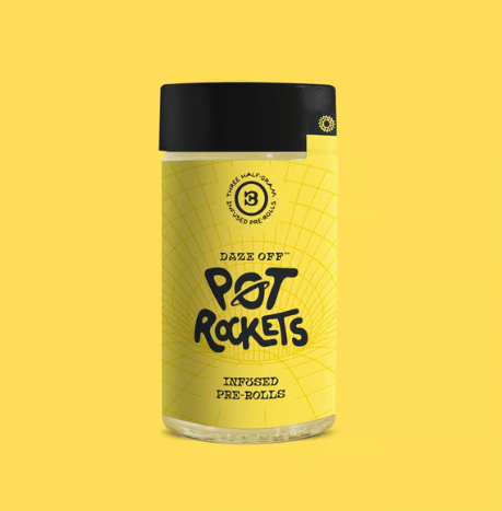 Photograph of product: DAZE OFF - POT ROCKETS - PREROLL INFUSED - 0.5G - 3PK - PETIT DEJEUNER - Oui'd