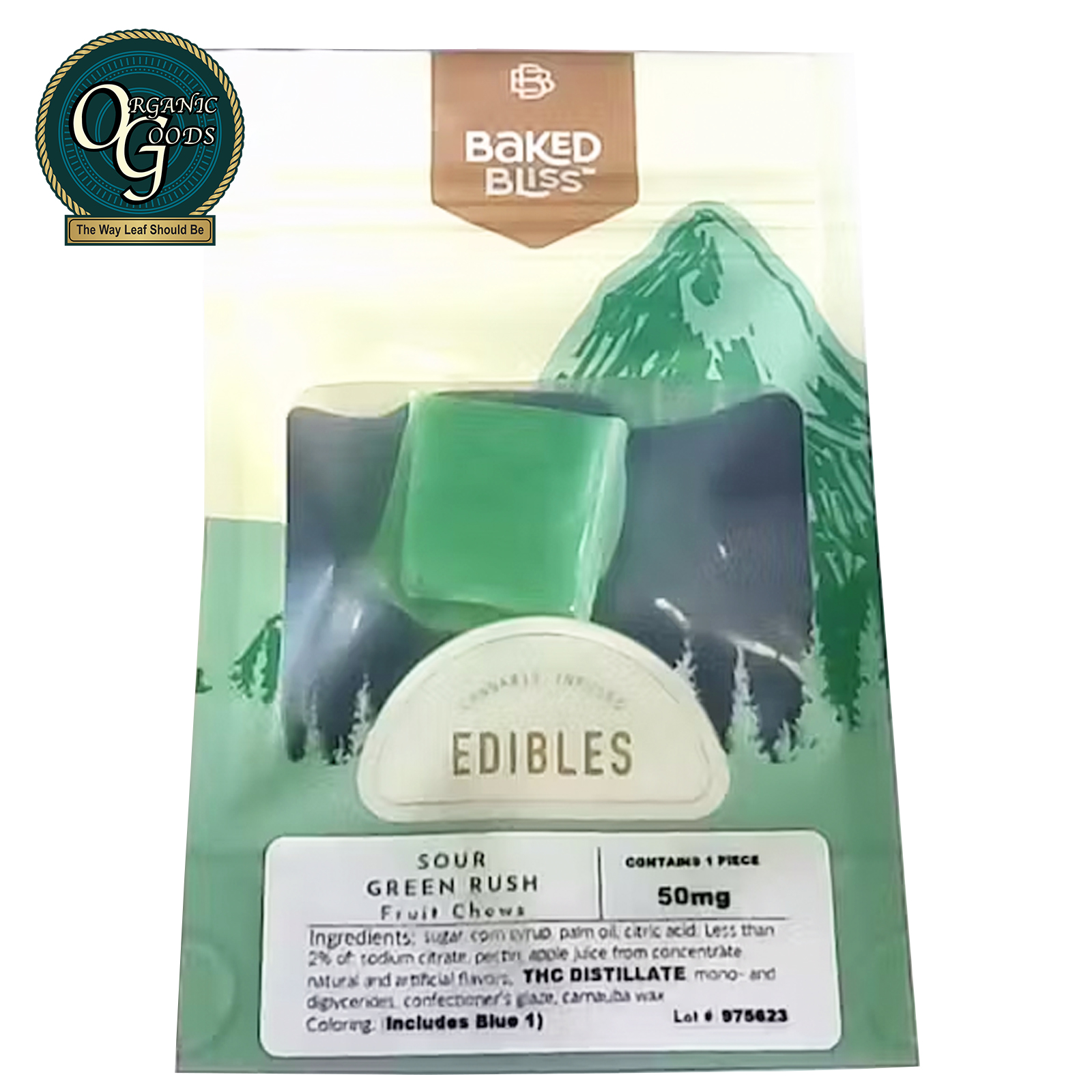 Photograph of product: Baked Bliss Fruit Chew Sour Green Rush 50 MG