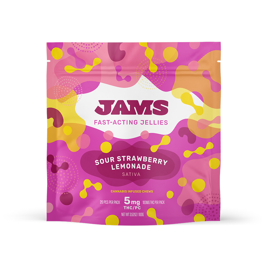 Photograph of product: Jams fast-acting Jellies Sour Strawberry Lemonade Gummies(Oui'd) 5mg TH-oui per