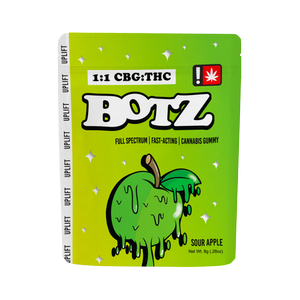 Photograph of product: Botz 1:1 TH-oui:CBG Sour Apple Single Gummy 100mg