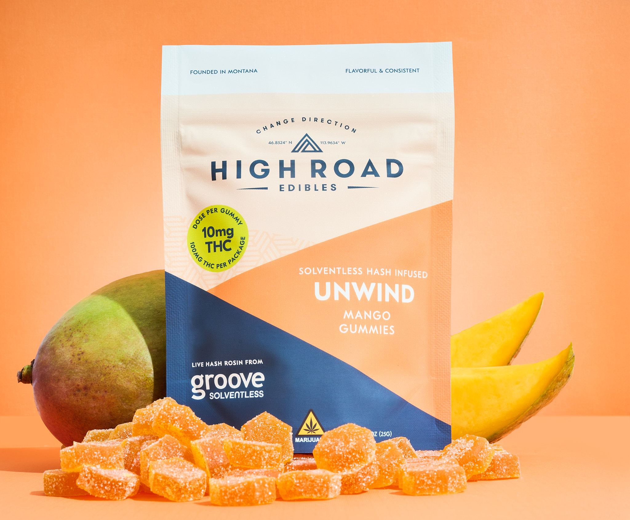 Photograph of Product: Mango Unwind Sovlentless Live Rosin Gummies, 10-pack