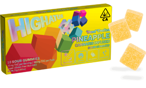 Photograph of product: Highatus 100mg Sour Gummies - Pineapple