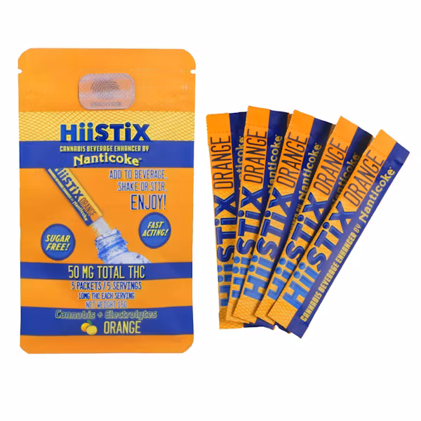 Photograph of product: Nanticoke - Hiistix Orange 10mg 5pk Beverage Powder