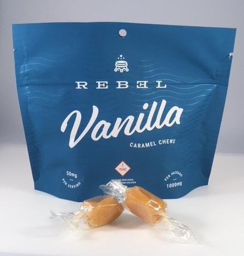 Photograph of product: Rebel Edibles Caramel 1000mg - Vanilla