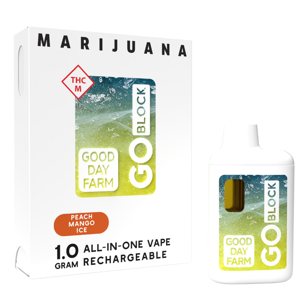 Photograph of product: Good Day Farm - GO Block - Peach Mango Ice - Distillate All-In-One Cartridge