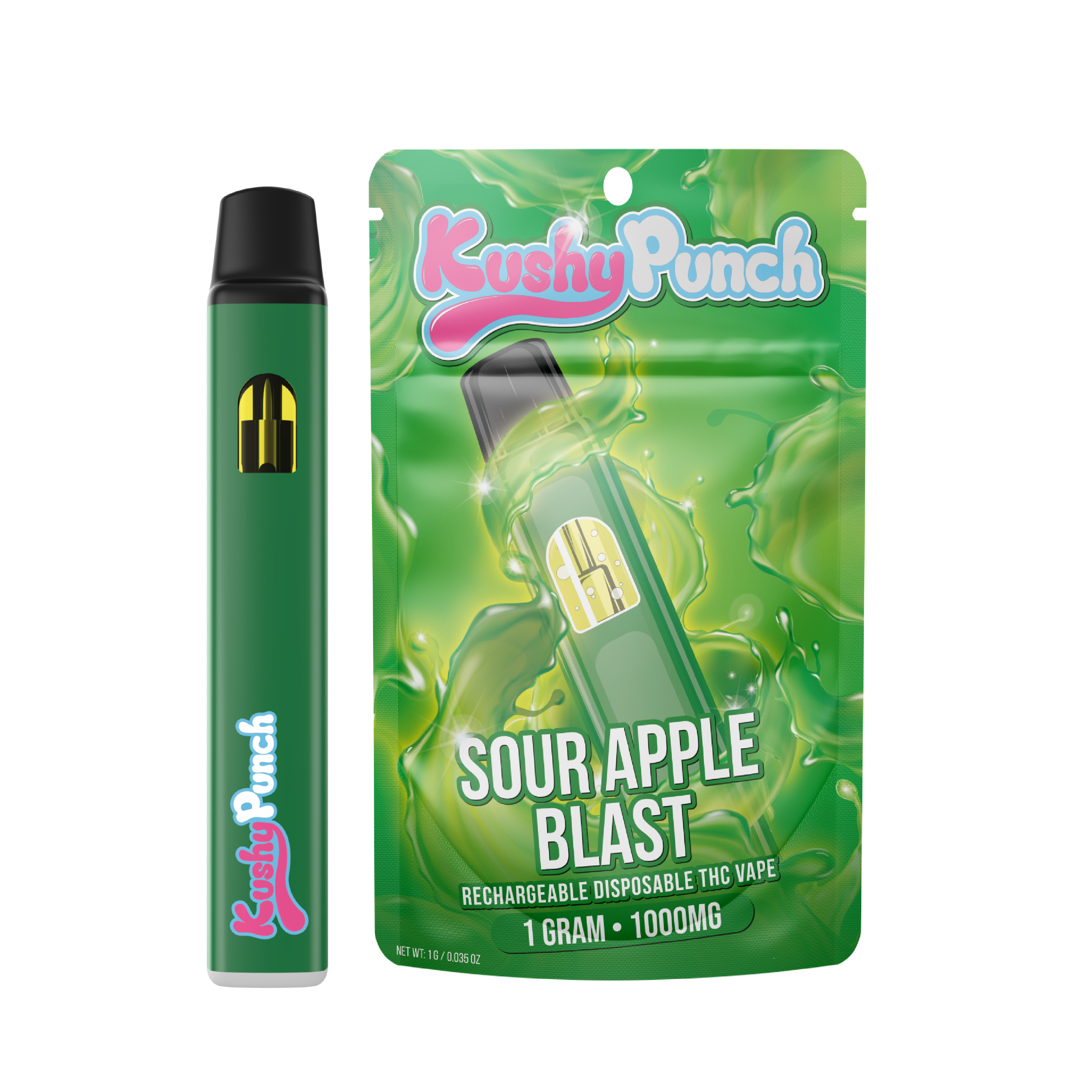 Photograph of product: Kushy Punch - Disposable Vape Sour Apple Blast - 1g